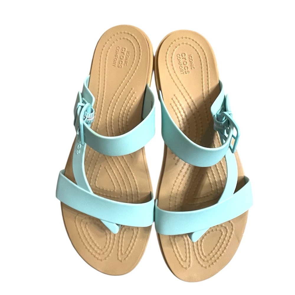 Crocs Tulum Toe Post Sandals Women’s 9 Pure Water Tan Strappy 206108